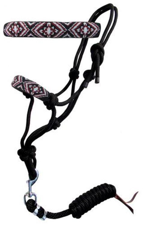 Showman® Beaded Cross Black Rope Halter with Lead