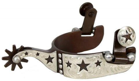 Showman® Youths’ Antique Brown Steel & Silver Show Spurs with Stars & Dots