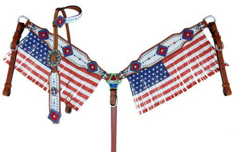 Showman® American Flag Fringed Headstall & Breast Collar Set