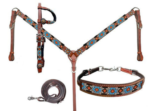 Showman® Beaded Southwest Design 4-Piece Tack Set