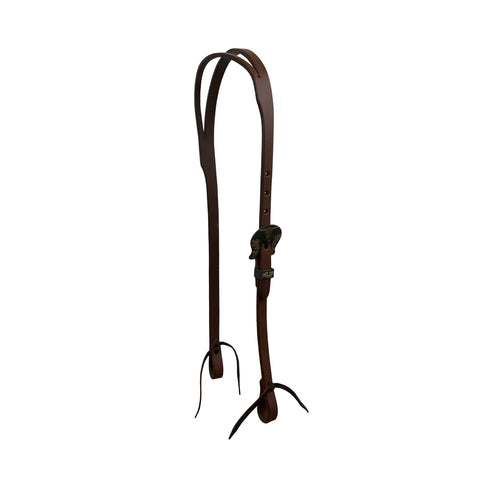 Showman® Oiled Harness Leather Split-Ear Headstall with Antique-Design Buckle