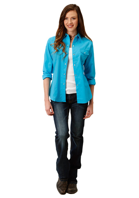 Roper® Ladies’ Solid Turquoise Long Sleeve Snap Western Shirt