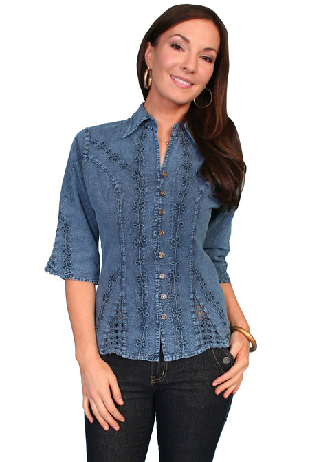 Scully Leather Button Loop Closure Peruvian Cotton Blouse