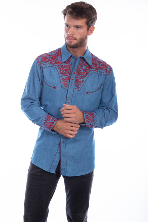 Scully Leather Men’s Floral Tooled Embroidery Shirt