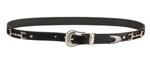 Tory Leather Belt with Bits and Silver-Colored Three-Piece Buckle Set