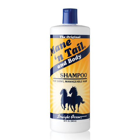 A bottle of Mane 'N Tale Horse Shampoo on a white background
