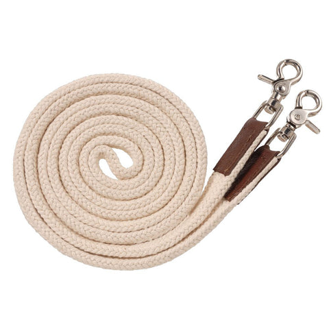 Off-white rope reins on a white background