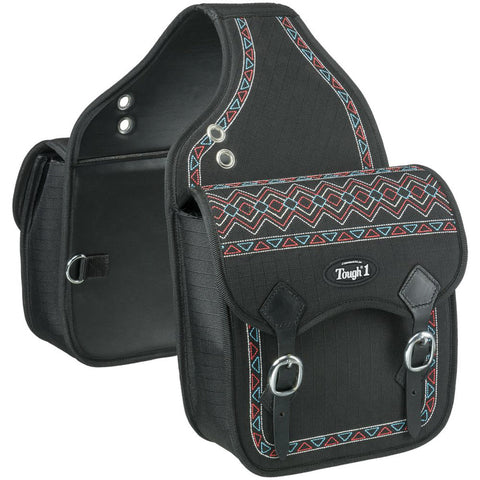 Black Tough-1 saddle bag with fun pattern on a white background