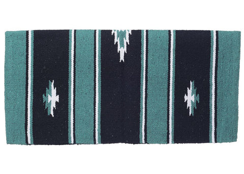 Teal and black Western saddle blanket on a white background