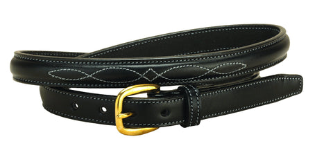 Tory Leather 3/4" Fancy-Stitched Belt with Brass Buckle