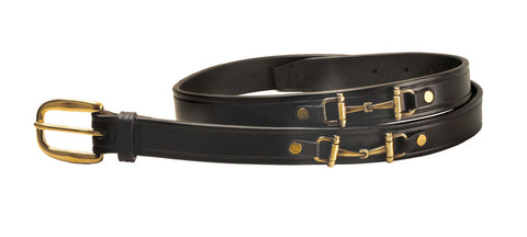 Tory Leather 1" Snaffle Bit Belt with Brass Snaffle Bits & Buckle