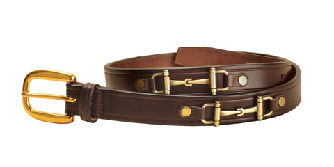 Tory Leather 1" Snaffle Bit Belt with Brass Snaffle Bits & Buckle
