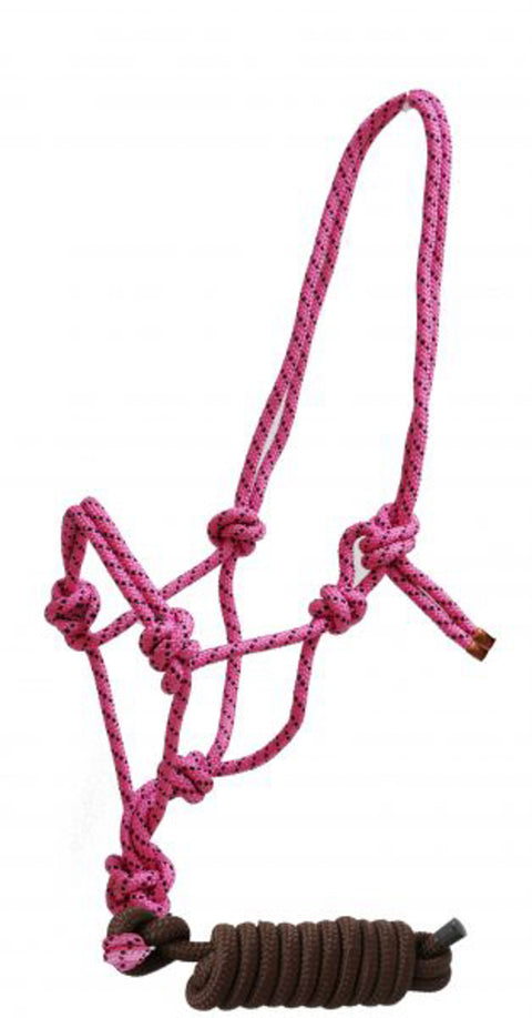 Braided Nylon Cowboy Knot Rope Halter with Removable Lead