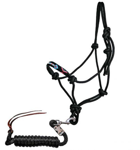 Showman® Beaded Arrow Black Rope Halter with Lead