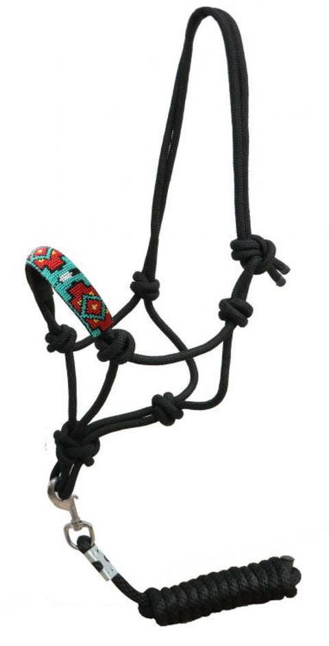 Showman® Beaded Nose Cowboy Knot Rope Halter with Lead