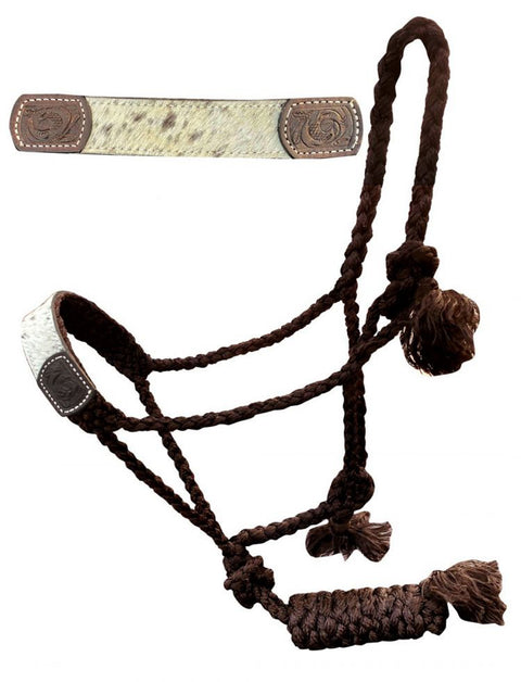 Showman® Woven Brown Nylon Mule Tape Halter, Hair-On Cowhide Nose, with Lead