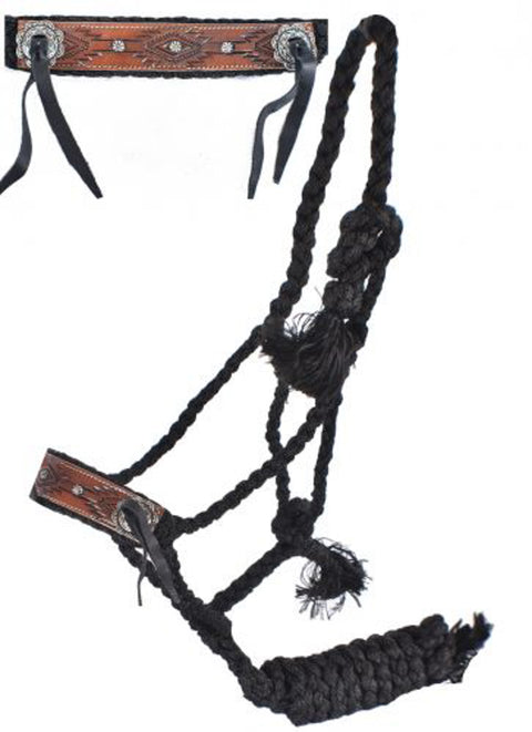 Showman® Woven Black Nylon Mule Tape Halter, Engraved Aztec Nose, with Lead