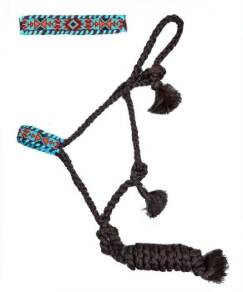 Showman® Woven Brown Nylon Mule Tape Halter, Beaded Nose, with Lead