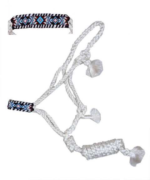Showman® Woven White Nylon Mule Tape Halter, Southwest Bead Nose, with Lead