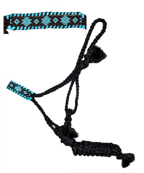 Showman® Woven Black Nylon Mule Tape Halter, Beaded Nose, with Lead