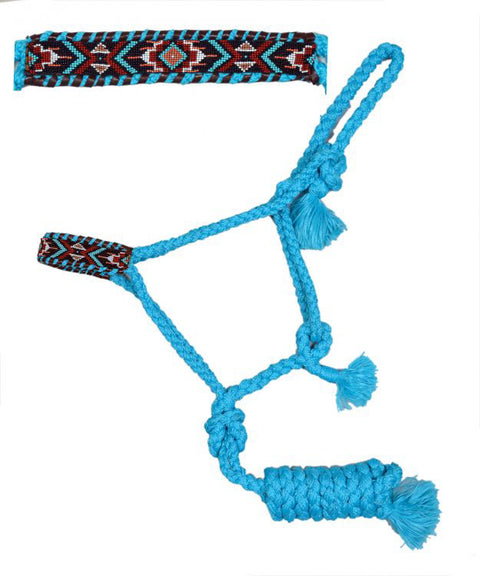 Showman® Woven Turquoise Nylon Mule Tape Halter, Beaded Nose, with Lead