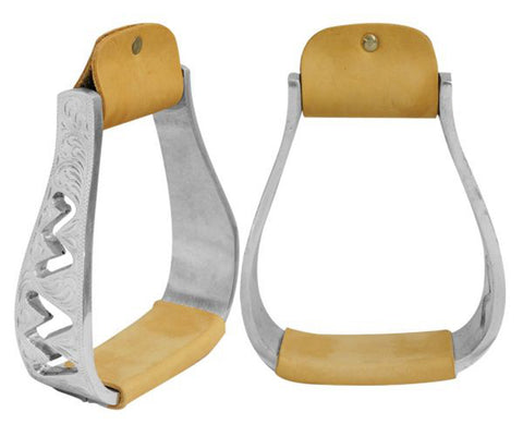 Showman® Engraved Polished Aluminum Stirrups with Cutout Zigzag Design