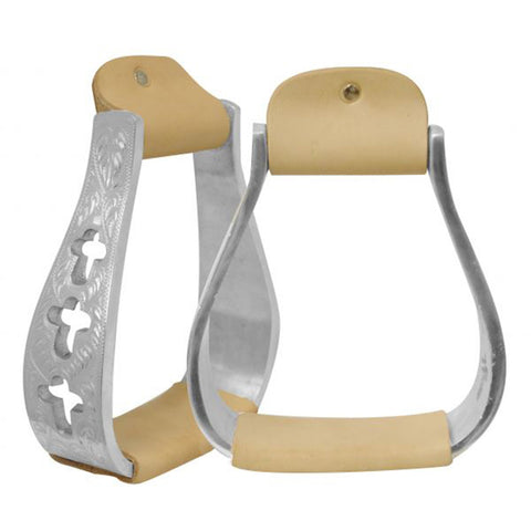 Showman® Engraved Polished Aluminum Stirrups with Cutout Cross Design