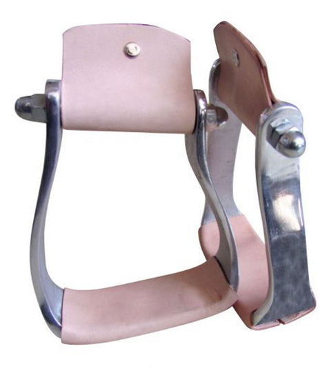 Showman® Lightweight Aluminum Slanted Pony/Youth Stirrups with Leather Tread.