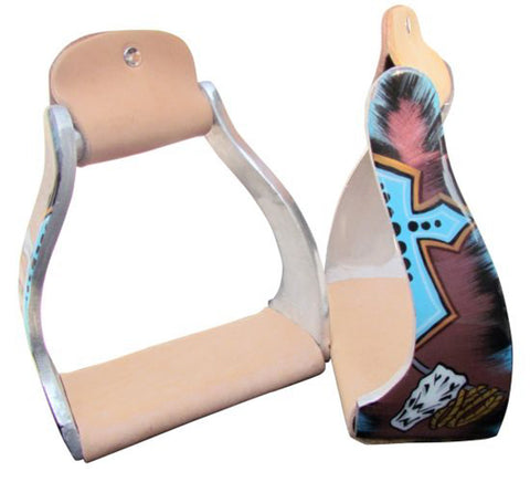 Showman® Lightweight Twisted Angled Aluminum Stirrups with Cross & Steer Head Design