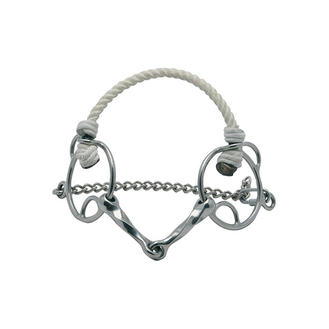 Metalab Single-Jointed Twisted Combination Hackamore Bit with Rope Noseband