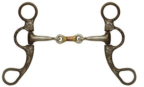 Showman® Engraved Antique Brown Steel Bit with Dog Bone Center