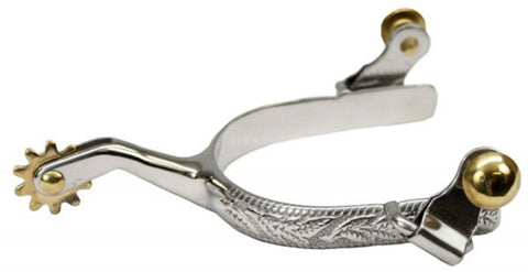Showman® Ladies’ Stainless Steel Engraved Spurs with Brass Rowels