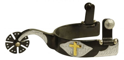 Showman® Men’s Black Steel Spurs with Gold Cross Overlay