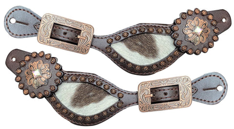Showman® Ladies’ Leather Spur Straps with Hair-On Cowhide & Copper Buckles