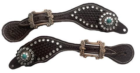 Showman® Youth Size Basketweave-Tooled Spur Straps