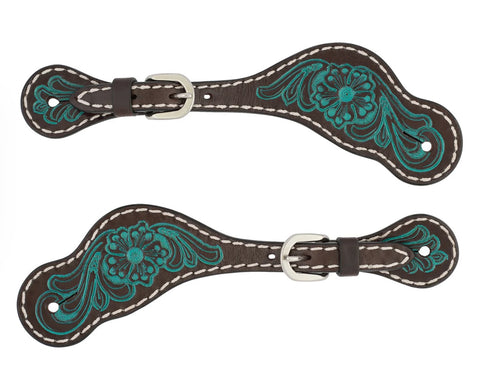 Weaver Leather® Ladies’ Turquoise Cross Carved Turquoise Flower Spur Straps