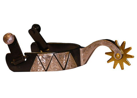 Men’s Western Black Steel Spurs with Engraved German Silver Diamonds