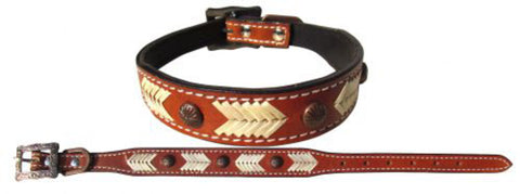 Showman Couture™ Genuine Leather Dog Collar with Natural Rawhide Lacing