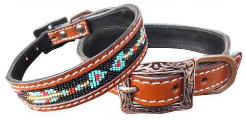 Showman Couture™ Genuine Leather Dog Collar with Beaded Arrow Inlay