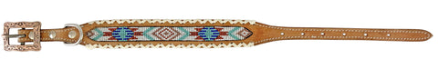 Showman Couture™ Genuine Leather Dog Collar with Beaded Inlay