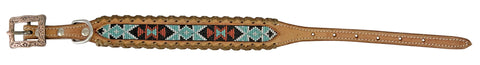 Showman Couture™ Genuine Leather Dog Collar with Beaded Inlay