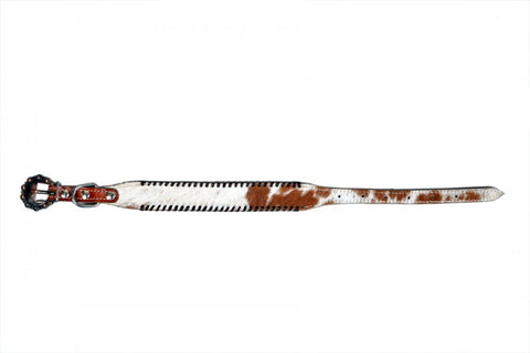 Showman Couture™ Genuine Leather Dog Collar with Hair-On Cowhide & Rawhide Lacing