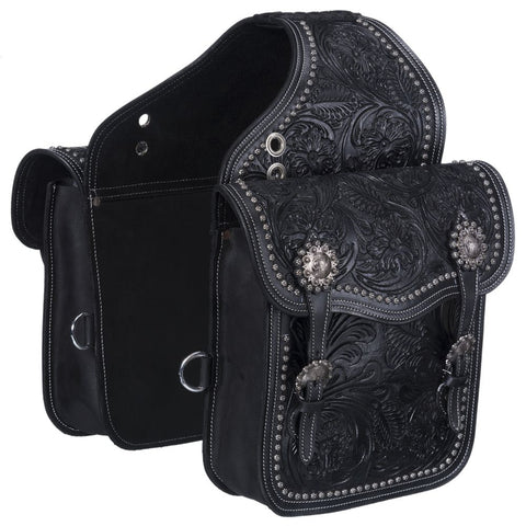 Leather Floral & Oak Leaf Tooled Saddle Bag