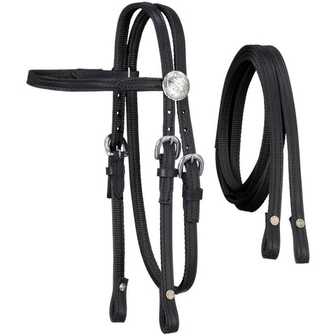 King Series Nylon Browband Western Bridle with Leather Overlay