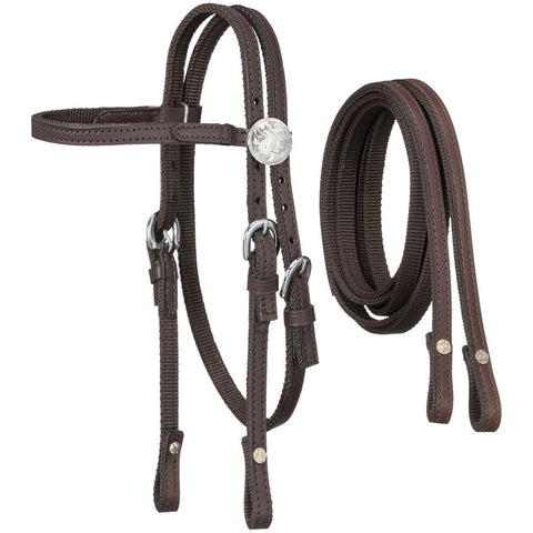 King Series Nylon Browband Western Bridle with Leather Overlay