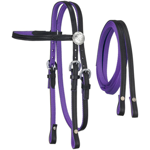 King Series Nylon Browband Western Bridle with Leather Overlay