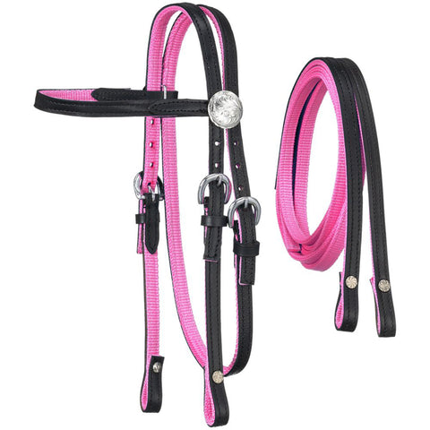 King Series Nylon Browband Western Bridle with Leather Overlay