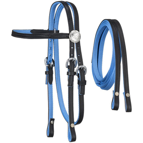 King Series Nylon Browband Western Bridle with Leather Overlay