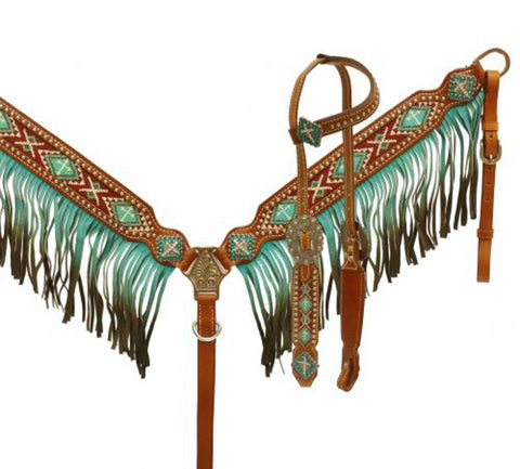 Showman® Ombré Fringe Headstall & Breast Collar Set