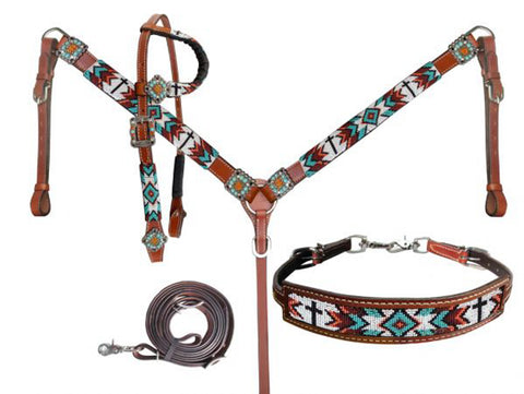 Showman® Beaded Southwest Design 4-Piece Tack Set